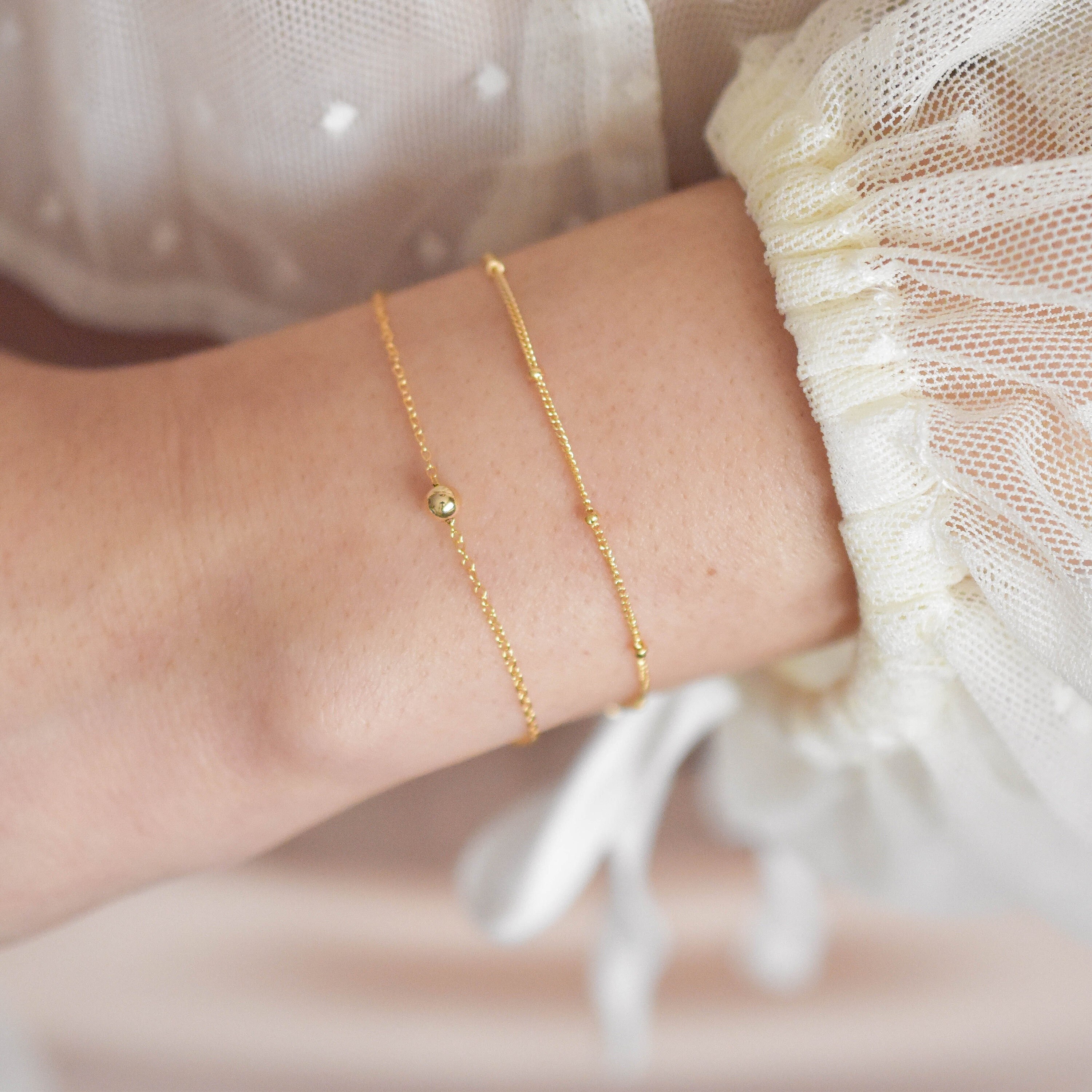 上品なゴールドビーズブレスレット - 14K ゴールドフィルド