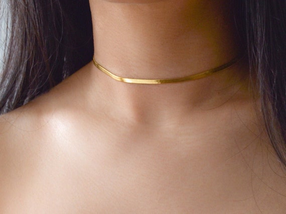Sleek Gold Choker - Gold Chain Choker, Simple Choker, Simple Gold Necklace, Gold Choker, Snake Chain Necklace, Snake Chain Choker  |GPN00011