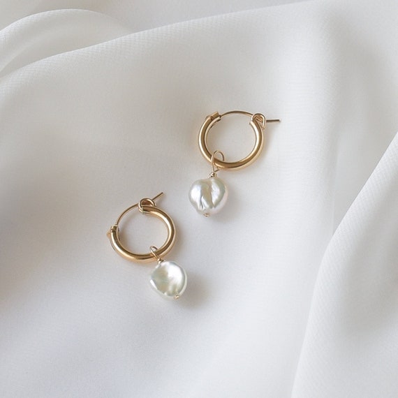 Pearl Hoop Earrings Simple Earrings Dainty Pearl Earrings Dainty
