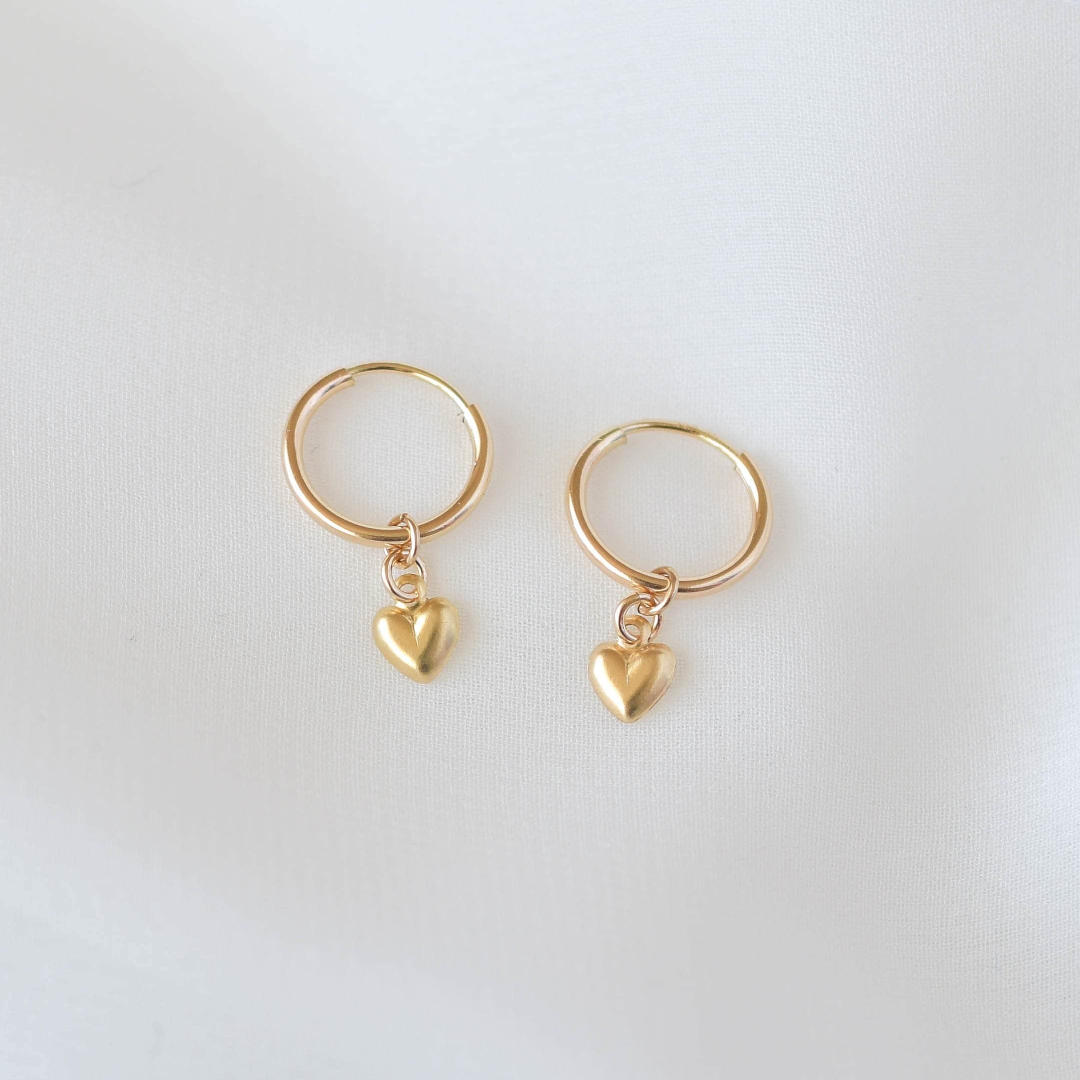 24k White Gold Filled Heart Huggies Silver Minimalist Huggies Silver Hoops