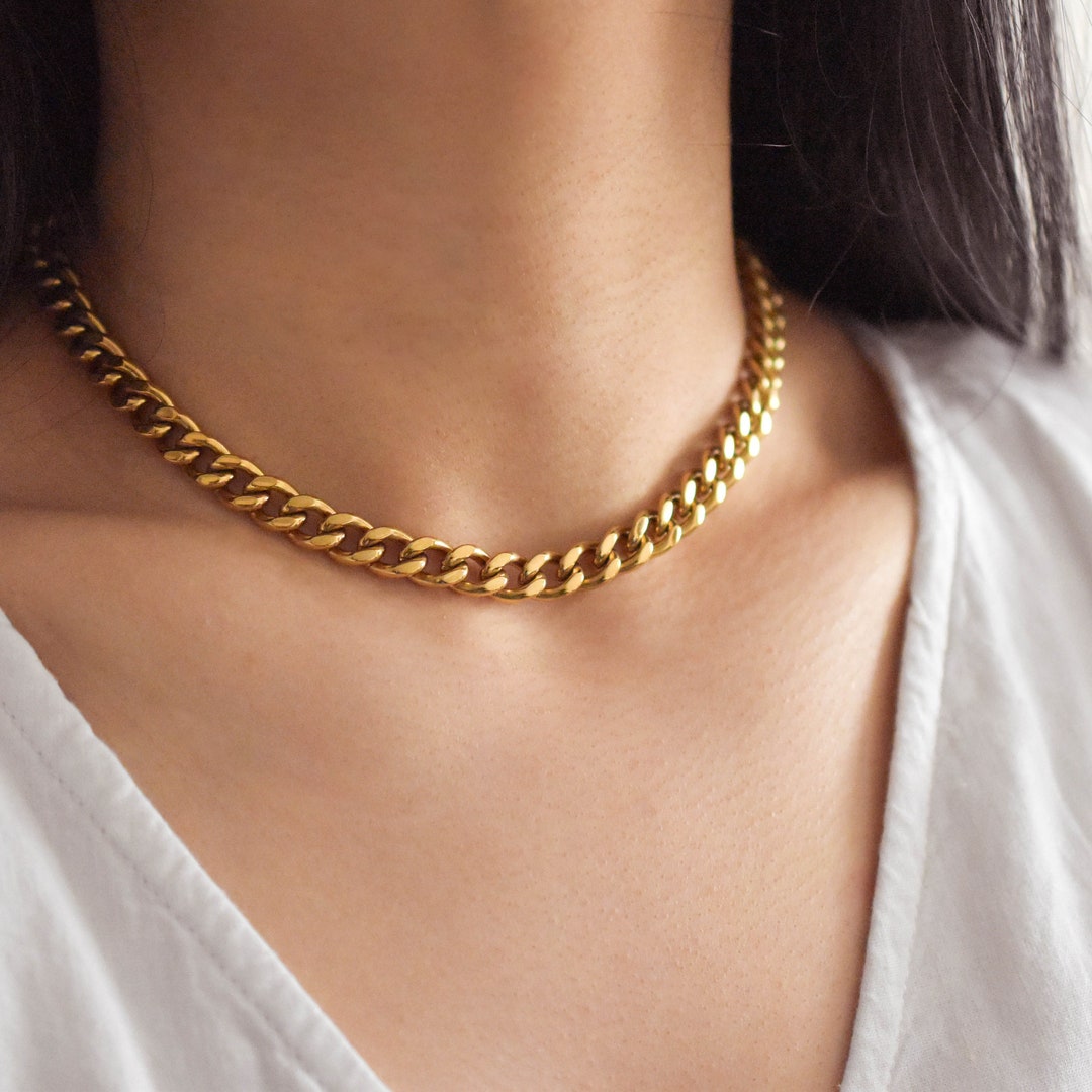 Cuban Link Chain Necklace Lady Hearts, Charm Choker Necklace