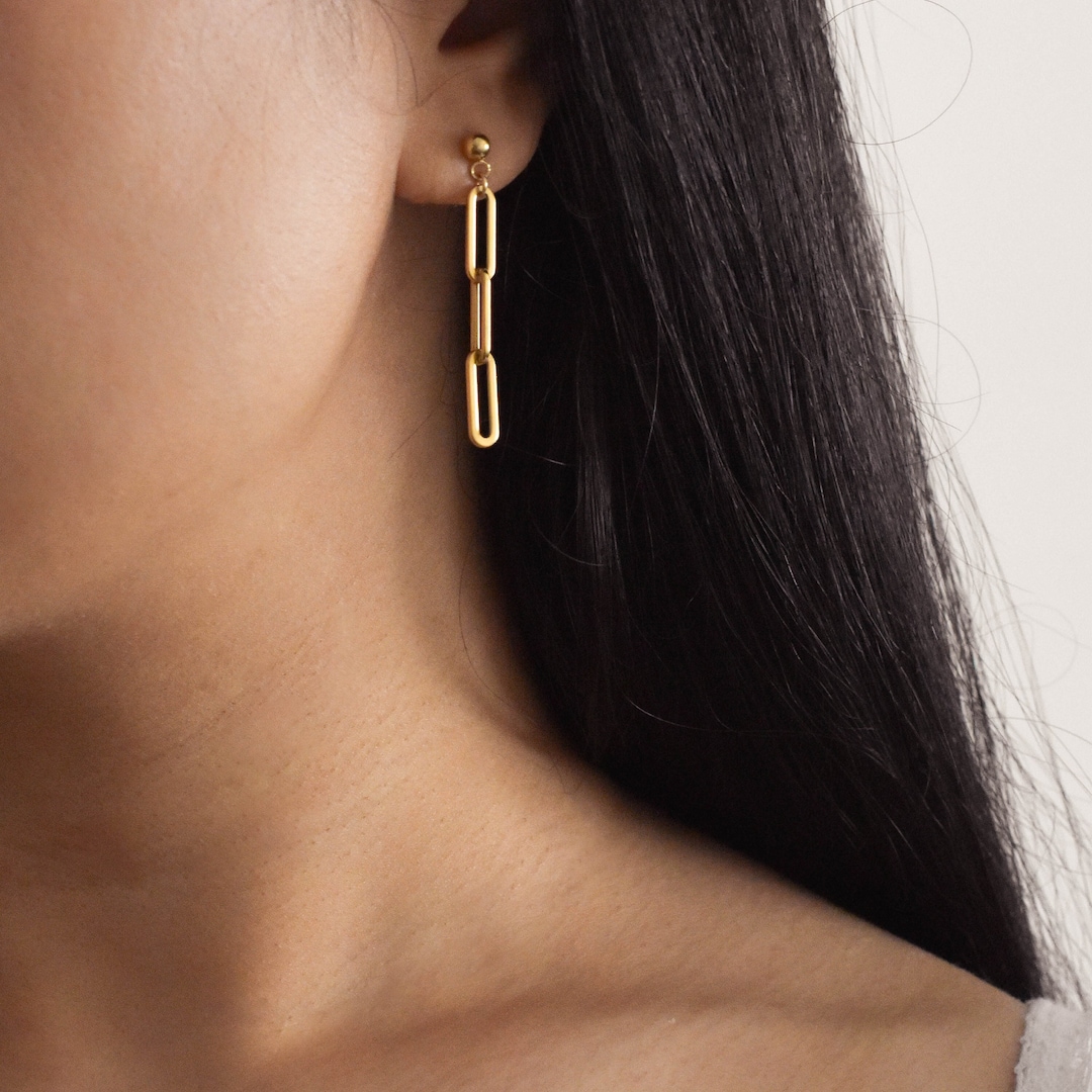 Paperclip Chain Earrings Gold Paperclip Earrings, Chain Drop Earrings, Paperclip Earrings, Gold