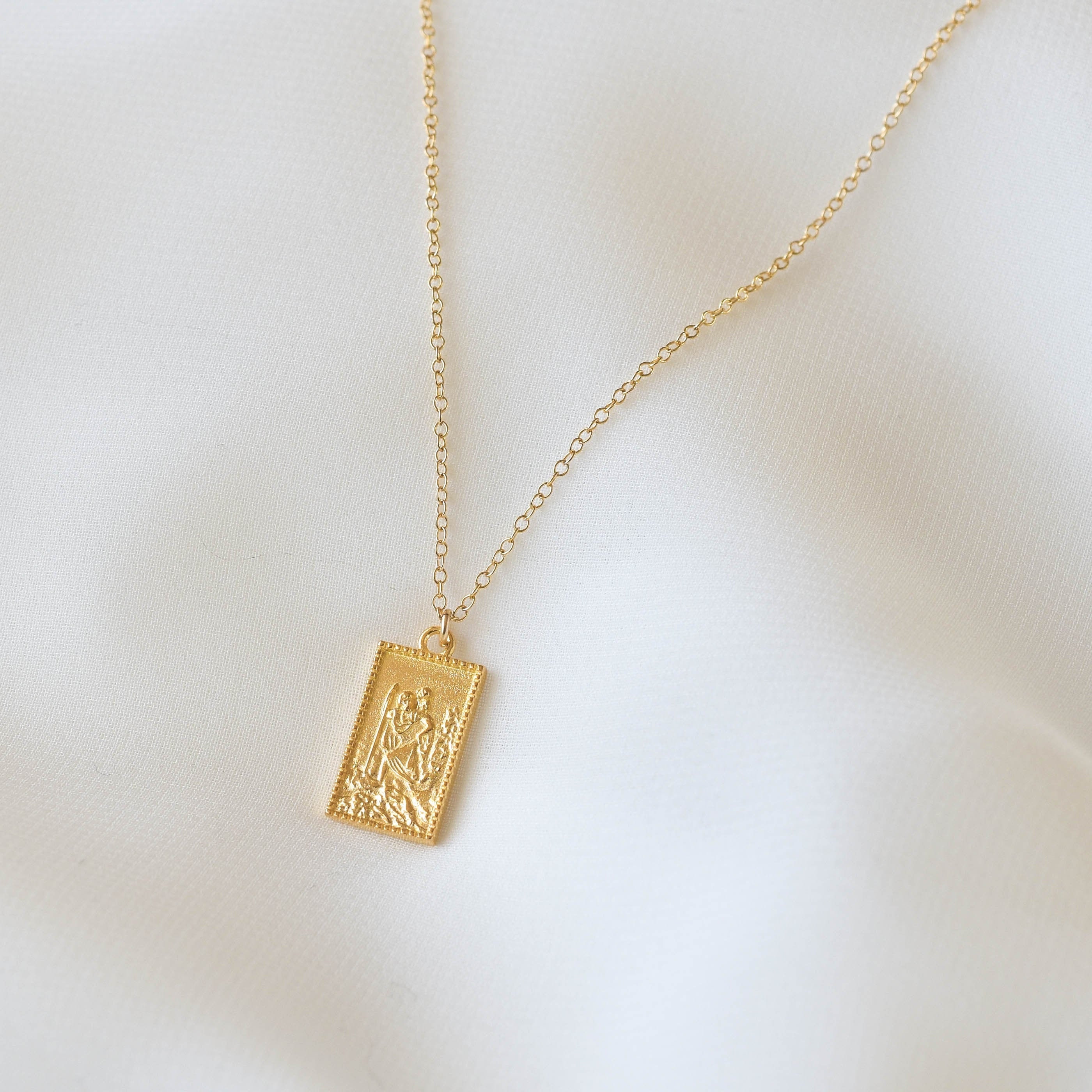 St Christopher Necklace Gold St Christopher Medallion gold square medallion st christopher necklace st christopher pedant GFN00039