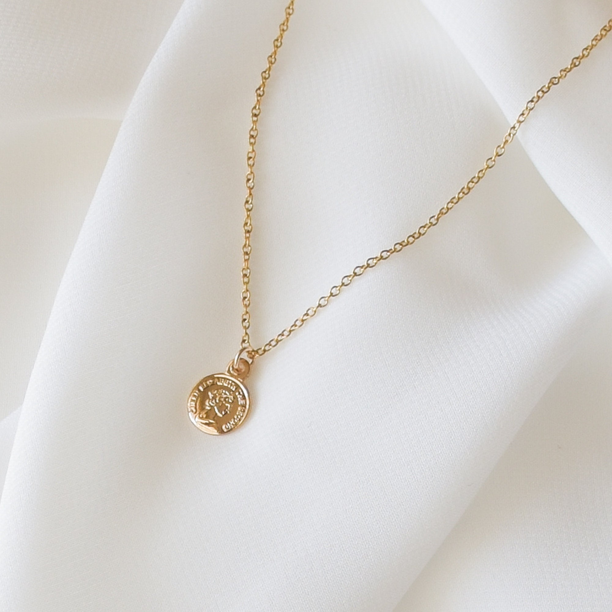 Small Coin Necklace Elizabeth Coin Necklace, Gold Coin Pendant