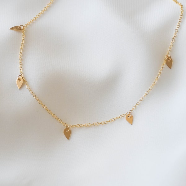 Spike Necklace - Gold Spikes Necklace, Gold Choker Necklace, Dangle Choker, Dainty Necklaces, Gold filled necklaces, Disc Choker |GFN00016