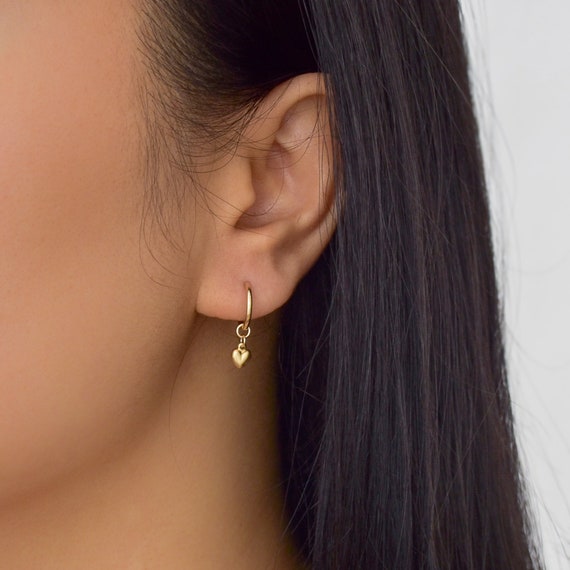 24k White Gold Filled Heart Huggies Silver Minimalist Huggies Silver Hoops