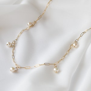 Pearl Choker Necklace - Pearl Choker, Simple Pearl Necklace, Gold Pearl Necklace, Freshwater Pearl Necklace, dangle pearl necklace |GFN00015