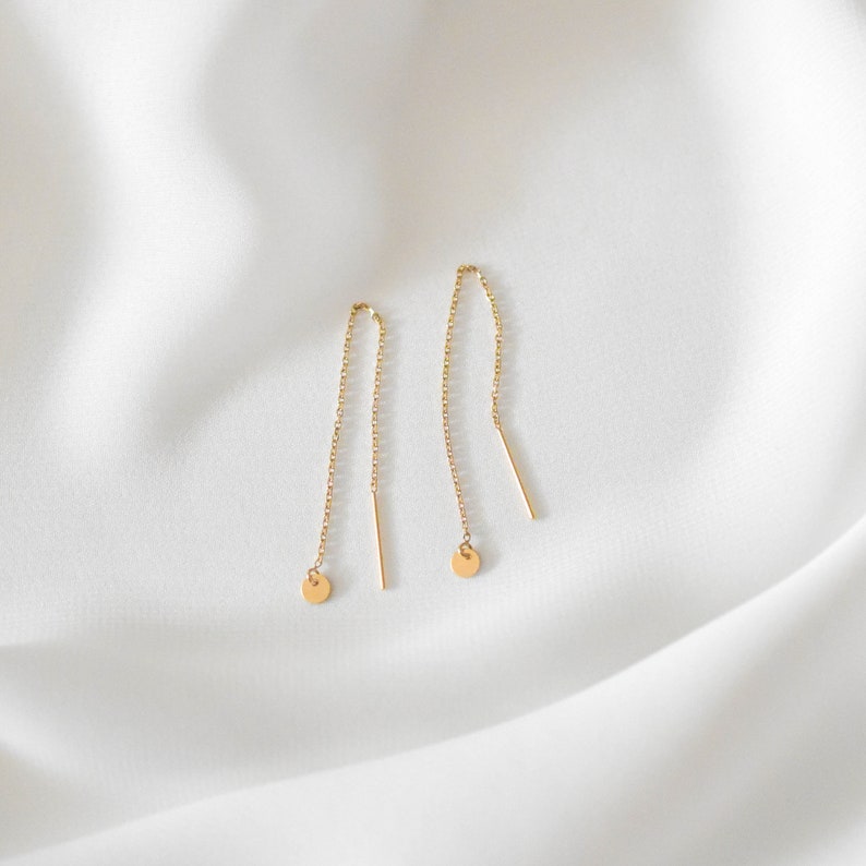 14K SOLID Gold Threader Earrings 14k gold threader earrings, Real Gold Threader Earrings, Real Gold earrings, 14k drop earrings SGE00006 image 2