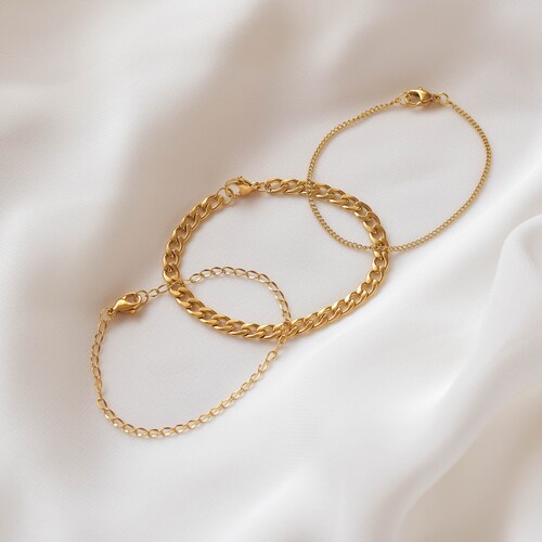 Ensemble de bracelets en or - Bracelet en or, bracelet en chaîne en or, ensemble de bracelets en chaîne, bracelet en chaîne, bracelet simple, bracelet en or | GPB00003