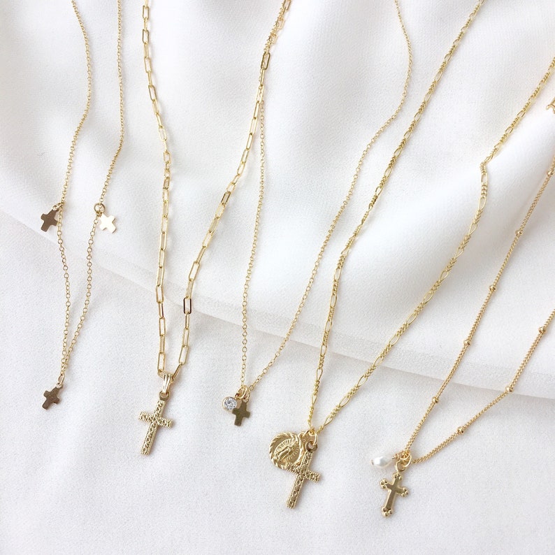 Build Your Own Cross Necklace Gold Cross Necklace, Gold Cross Pendant, Cross Necklace, Dainty Cross Necklace, Gold Filled Cross GFN00017 image 1