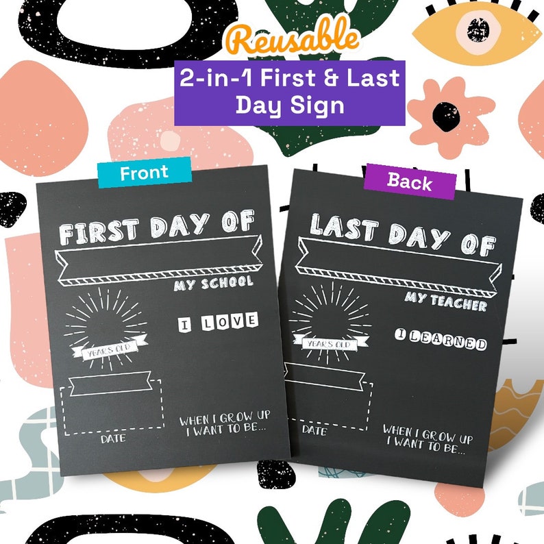 Reusable 2-in-1 MONOCHROME First & Last Day of School Sign, first day of school,, back to school, last day, first day sign image 2