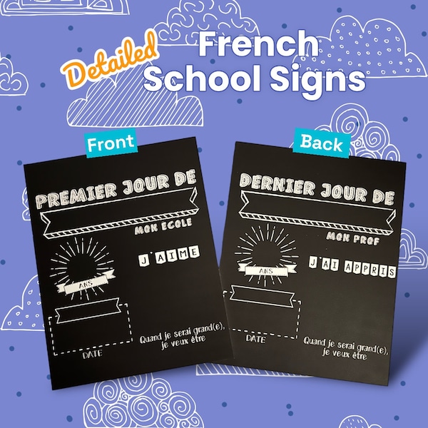 Letrero 2 en 1 para el primer día de clases en FRANCÉS, versión para el primer día de clases en FRANCÉS, letrero en francés, pizarra para el día de la escuela