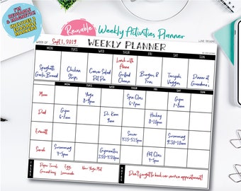 Reusable Weekly Activities Planner, Family, Chores, Calendar, Erasable, Wet Dry Erase, Planner, Message, organizer, meal planner