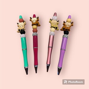 Penna con perline a forma di mucca delle Highlands, Hiland, penne con perline, penne multicolore a forma di mucca
