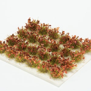 Autumn Frock Red Grass Tufts Set Model Miniature Diorama Basing Terrain