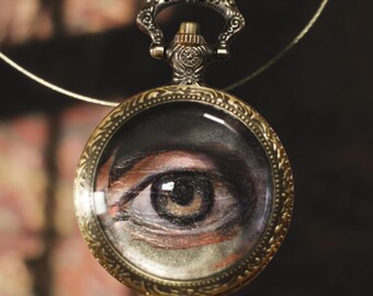 Handgeschilderd medaillon met hangeroog – olieverfschilderijen, romantische aandenkenketting