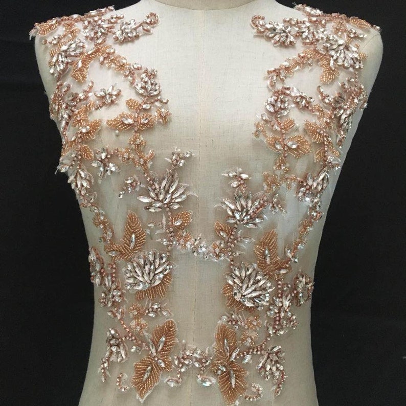 exquisite rose gold rhinestone applique silvercrystal beaded lace applique floral rhinestone bodice shoulders applique bridal accessories