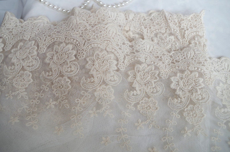 Ivory cream cotton embroidered mesh lace trimming embroidery | Etsy