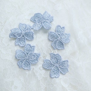 light blue embroidered flowers, ivory bridal wedding accessory, crafting Lace appliques patches