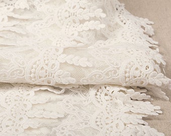 Off White Embroidered lace trim, lace leaves lace trimming with leaves tassels , elegant fine wedding fabric by the yard