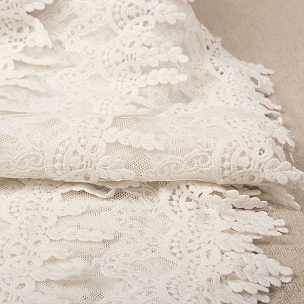 Off White Embroidered lace trim, lace leaves lace trimming with leaves tassels , elegant fine wedding fabric by the yard