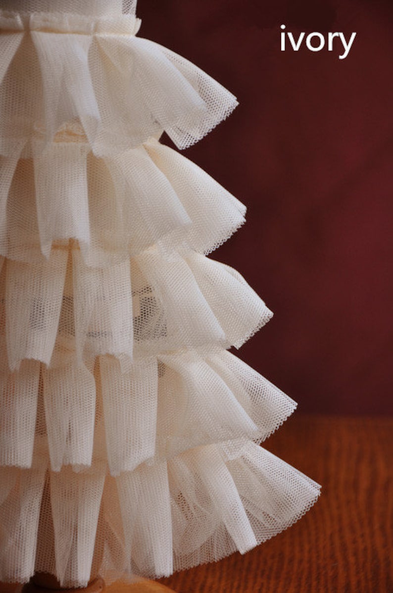 ivory tulle ruffled pleated mesh fabric Trim 3D 5 layer tulle ruffle trim for baby tutu doll sewing accessories