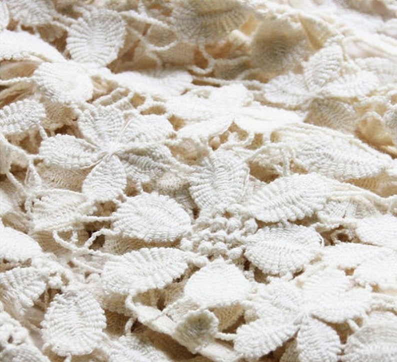 cream lace fabric with daisy flowers ivory cotton lace fabric crochet hollow out vintage lace fabric