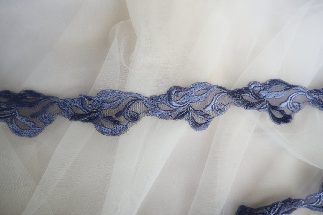 Navy Blue Lace Trim 4.2 Cm Wide Dark Blue Embroidery Floral Etsy