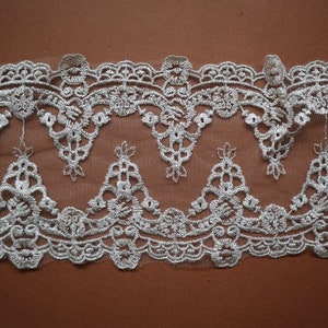 Silver Embroidery Lace Trim Luxury Vintage Mesh Lace Fabrics for Bridal Wedding Gown Supplies, 1 yard image 1