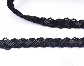Marineblau Perlen Spitze trimmen, 1,5 cm breit schwarze Perlen trimmen für Kleidung Zubehör, Hochzeit Dekore,