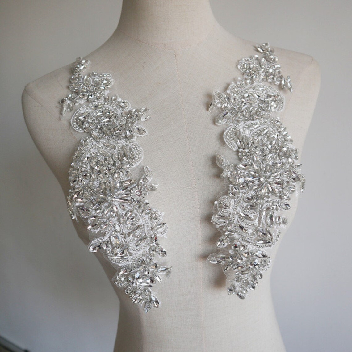 Deluxe gold rhinestone appliques handmade lace pair Etsy