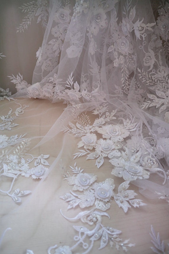 white bridal lace fabric by the yard