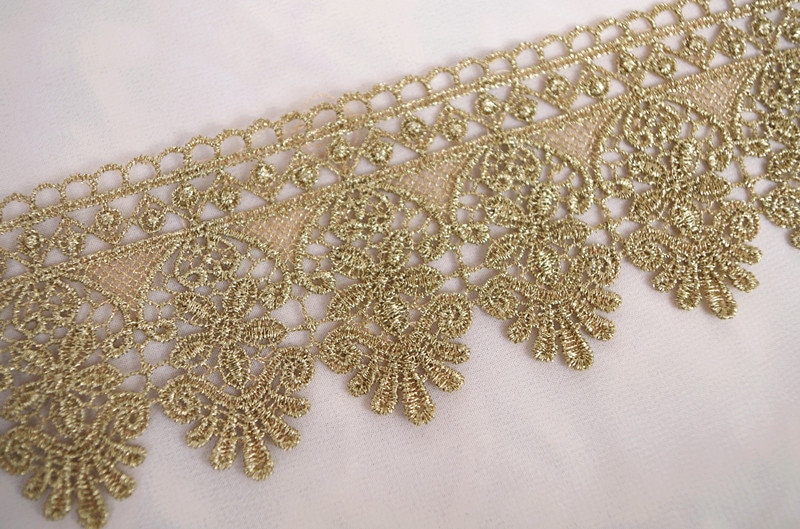 10 yards Metalic Gold Lace Trim Gold Scalloped Lace Fabric Etsy