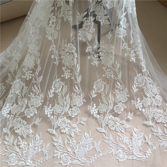 heavy beaded Lace Fabric ivory white bridal lace fabric with beading embroidery floral by the yard black lace fabric yardage