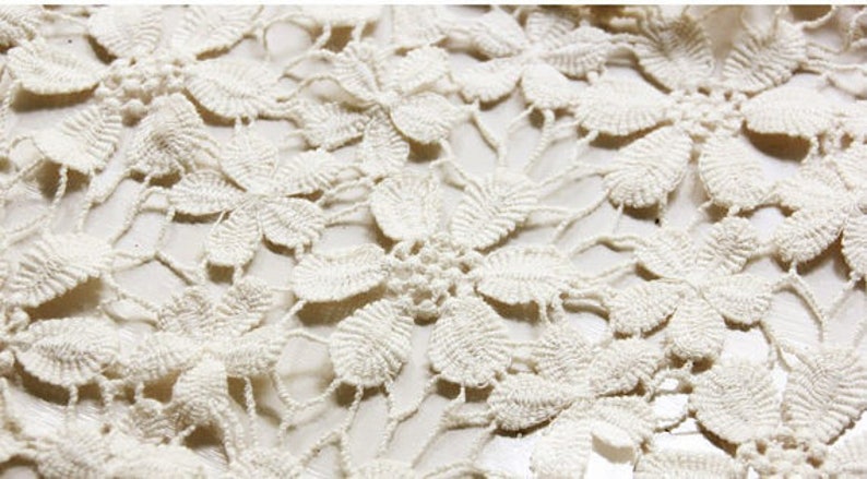 cream lace fabric with daisy flowers ivory cotton lace fabric crochet hollow out vintage lace fabric