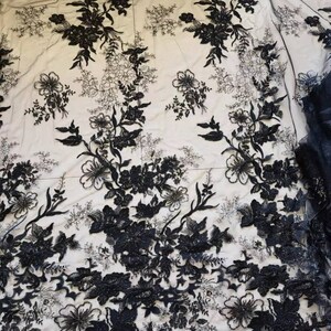 Black Lace Fabric, High Quality Embroidered Lace Fabric, Vintage Floral ...