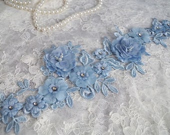 one piece 3D lace applique, 3D flowers lace applique for bride wedding dress beige ivory pink blue puple availble