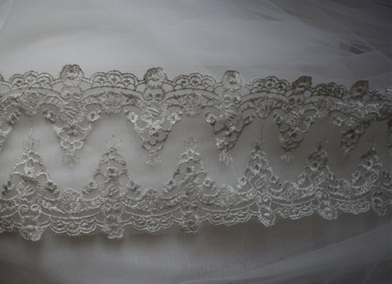 Silver Embroidery Lace Trim Luxury Vintage Mesh Lace Fabrics for Bridal Wedding Gown Supplies, 1 yard image 4