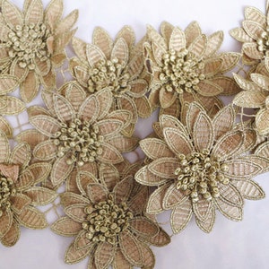 gold 3D flower guipure lace, metallic gold 3D flower lace trim, golden 3D venise lace trimming 1 yard image 4