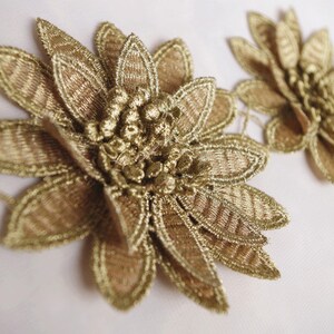 gold 3D flower guipure lace, metallic gold 3D flower lace trim, golden 3D venise lace trimming 1 yard image 3