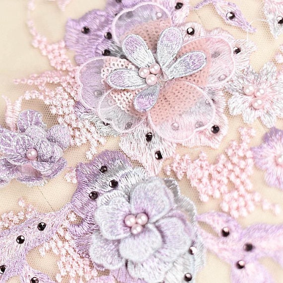 A Pastel Purple 3D Lace Applique Embroidered 3D Flowers Multi | Etsy