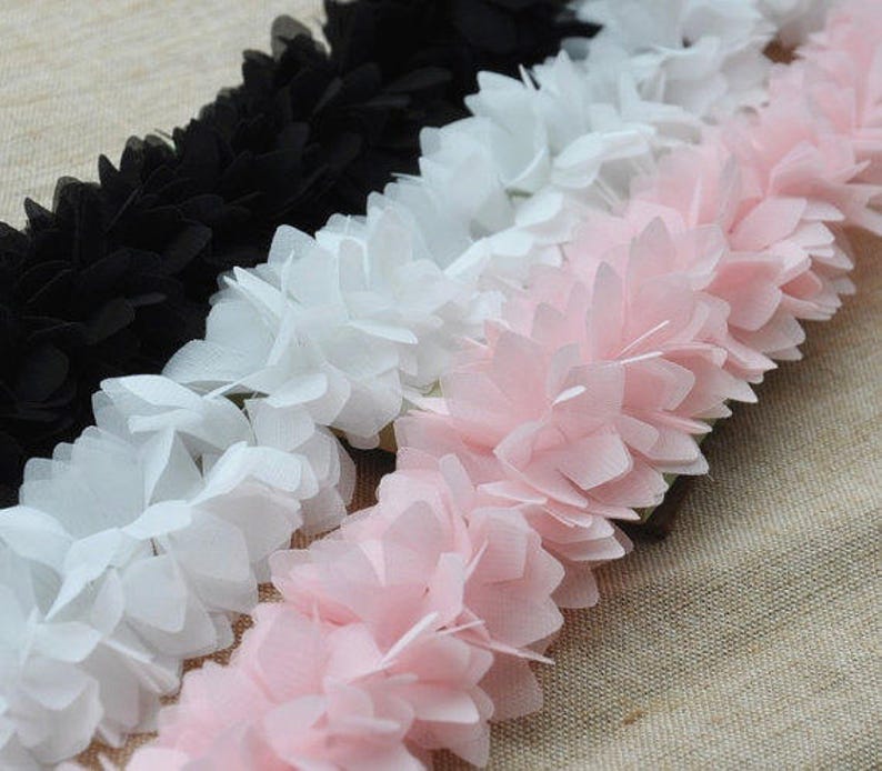 1 yard black chiffon leaves 3D Trim 3D ruffled chiffon leaves Lace Trimming