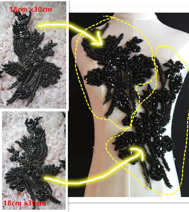 Black Deluxe Rhinestone Appliques Shoulders Sash Lace - Etsy