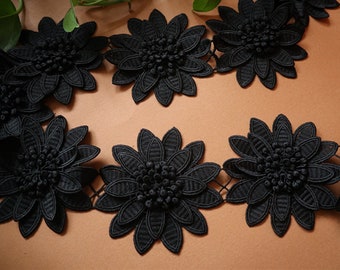 black white lace trim appliques, metallic gold 3D flower lace trim, golden 3D venise lace trimming by the yard, guipire lace