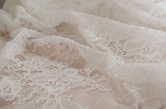 soft french lace fabric ivory bridal Chantilly lace fabric | Etsy