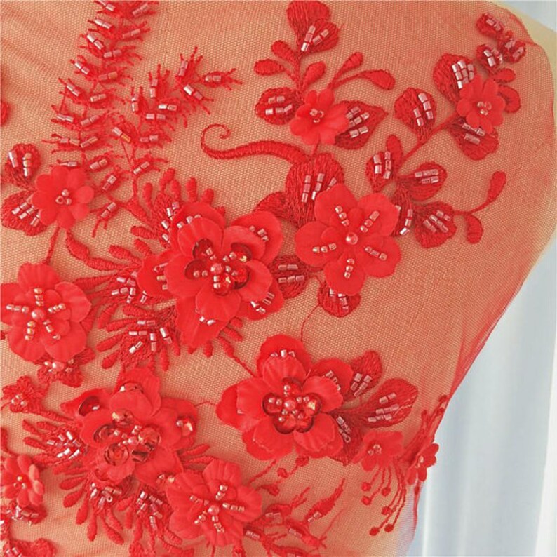 Peach Pink Sequins Beaded Lace Applique With 3D Flowers Pear Etsy