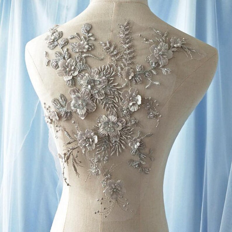 Peach Pink Sequins Beaded Lace Applique With 3D Flowers Pear Etsy