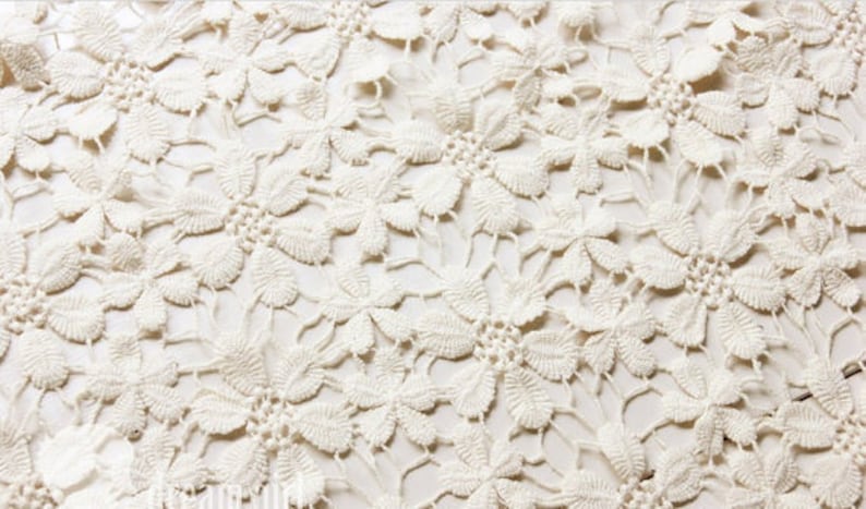 cream lace fabric with daisy flowers ivory cotton lace fabric crochet hollow out vintage lace fabric