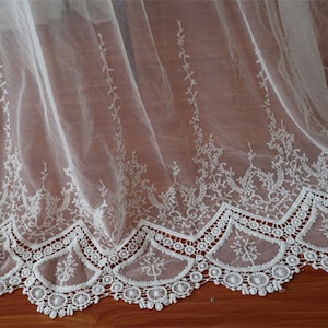 off white scalloped Lace Fabric, scalloped double edges cotton Embroidered tulle Bridal Lace Fabric, French Wedding Gown Lace Accessories