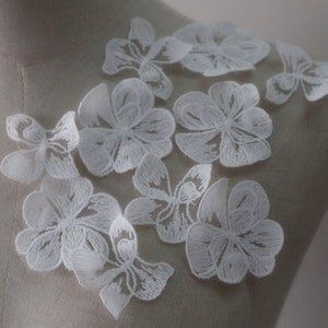 off white embroidered flowers, bridal wedding accessory, crafting Lace appliques patches flower